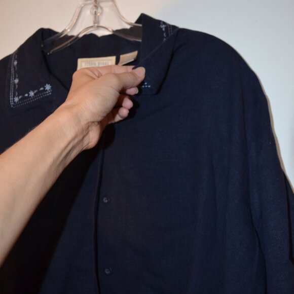 STUDIO WORKS Woman Linen-Rayon Navy Blue Button-Down Shirt Embroidery 2X - Picture 6 of 9